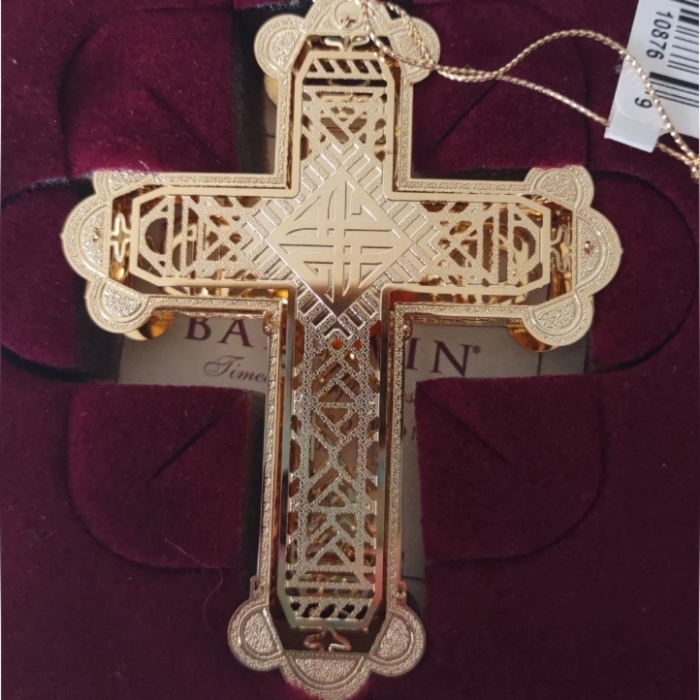 Baldwin 24kt Gold Finished Brass Golden Cross Vintage Christmas Ornament